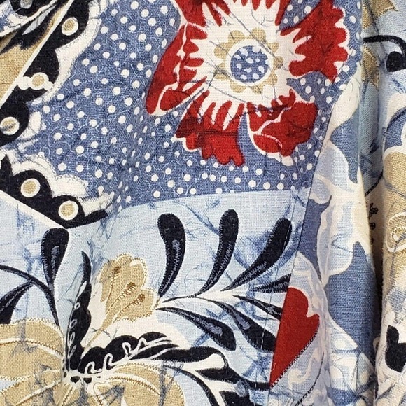 CJ Banks Christopher Banks Women's 2X Linen LS Patchwork Floral Button Up Shirt - Picture 4 of 8